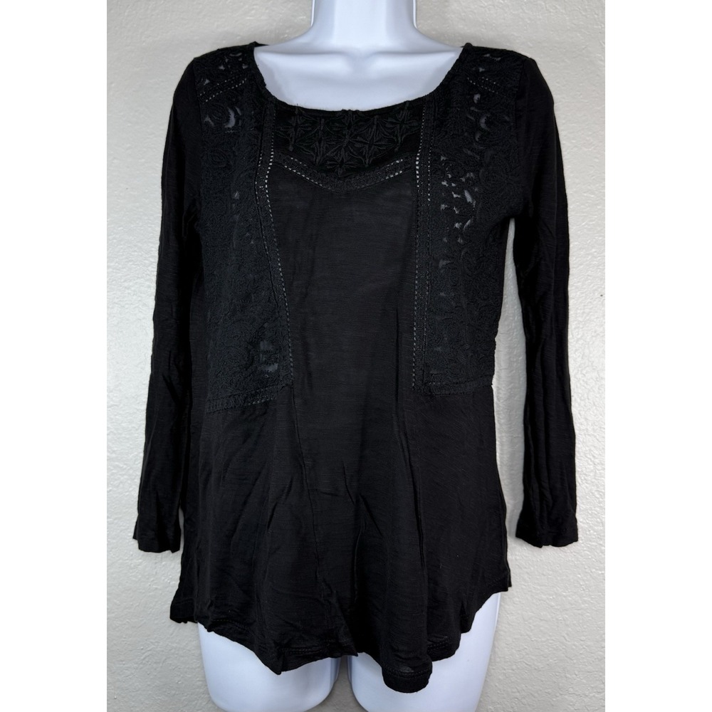 Women's Black boho long-sleeve top Size M Lace Embroidered by Jessica Simpson